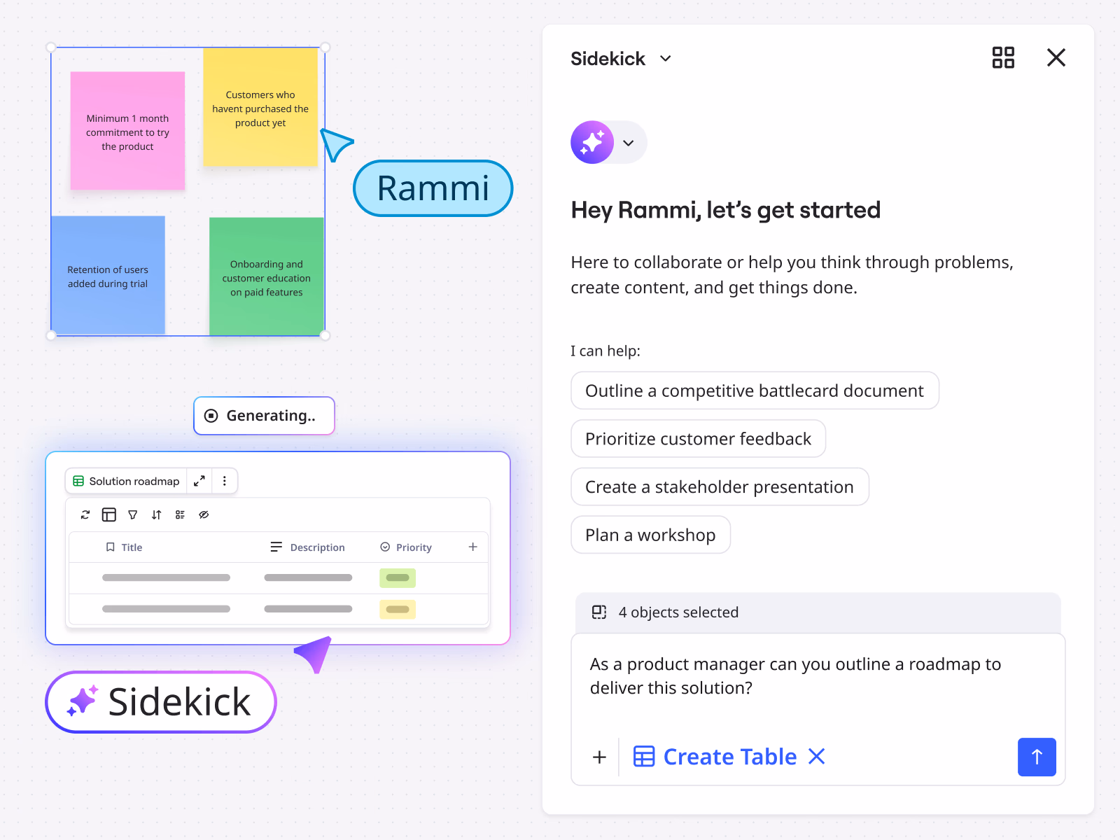 Miro Sidekick with AI support for workshops and roadmaps